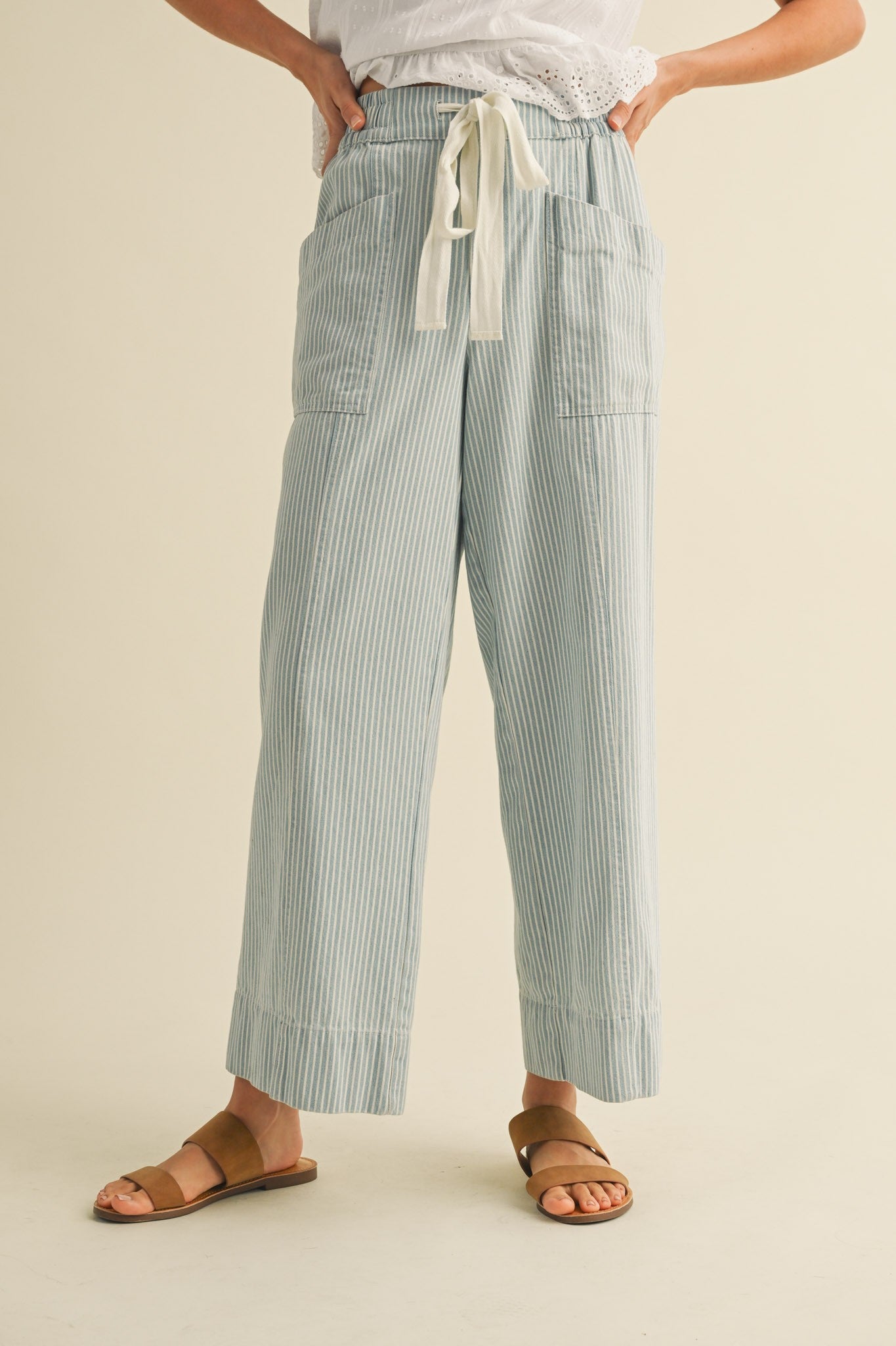 Striped Wide Leg Cropped Pants