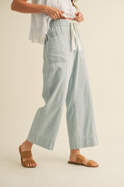Striped Wide Leg Cropped Pants