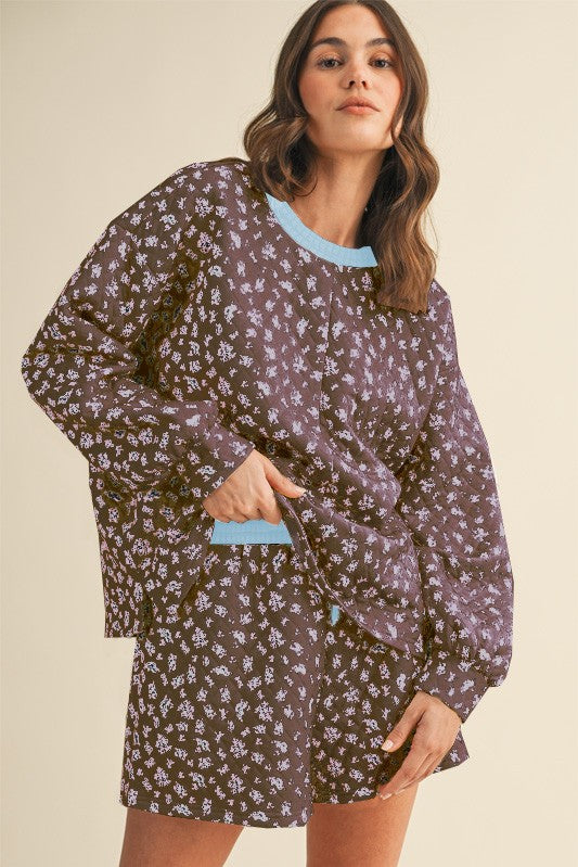 Quilted Floral Pullover & Shorts Set