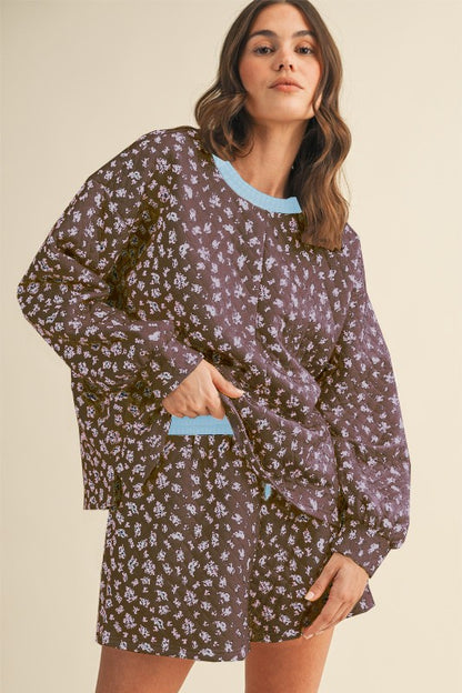 Quilted Floral Pullover & Shorts Set