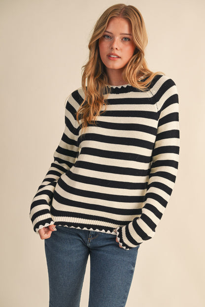 Contrast Stitch Striped Sweater