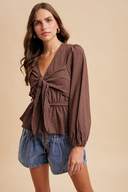 Belted Tie Peplum Blouse