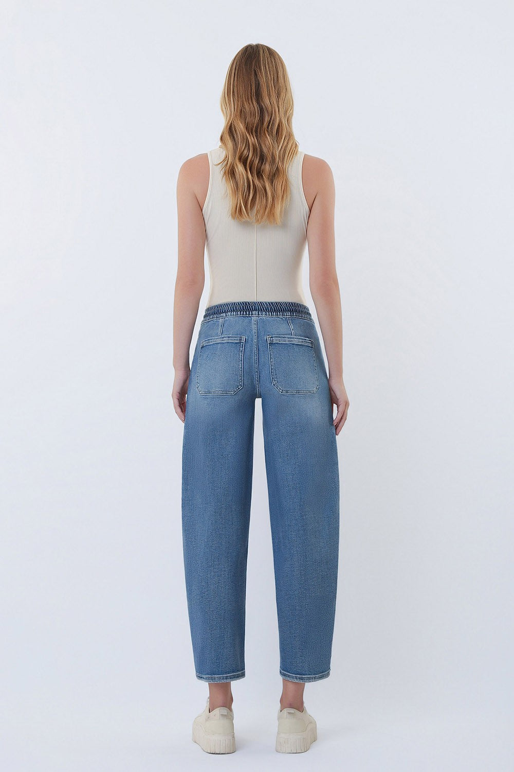 Elastic Waistband Barrel Jeans