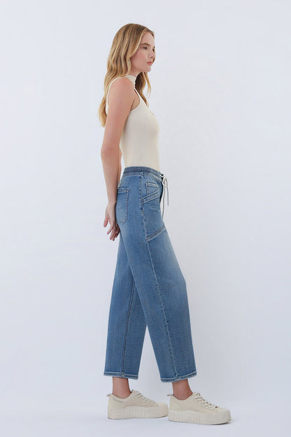 Elastic Waistband Barrel Jeans