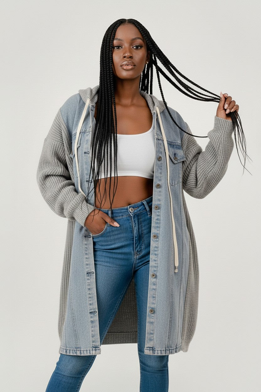 Denim & Knit Cardigan