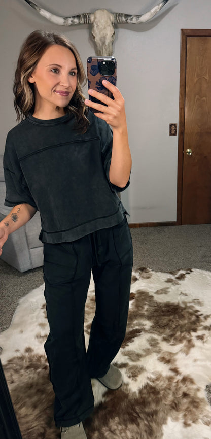 Mineral Washed Barrel Pants Set