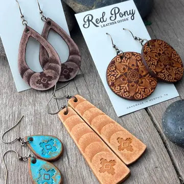 Western Hand Tooled Bar Earrings