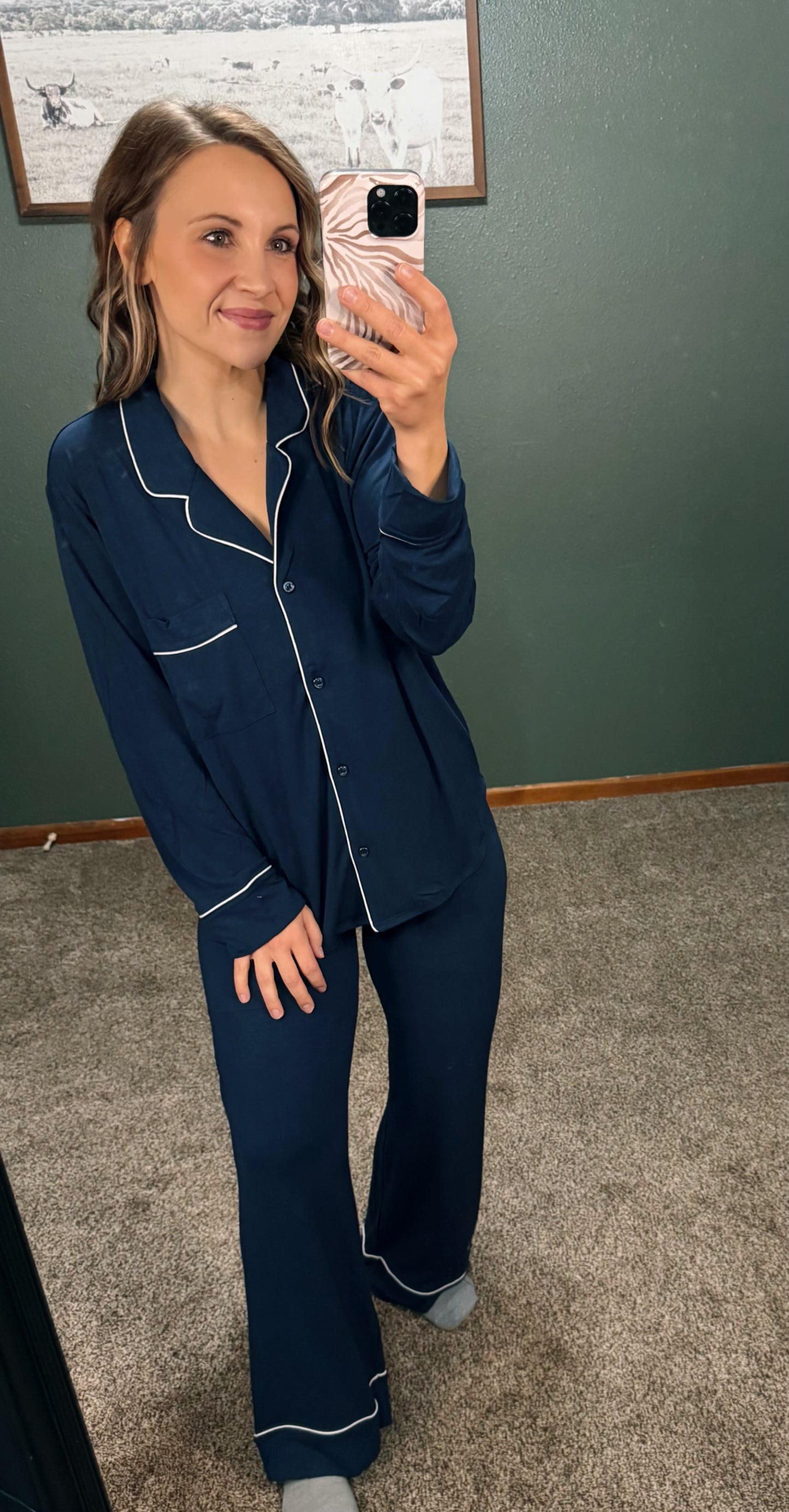 Button Down Pajama Set – Navy