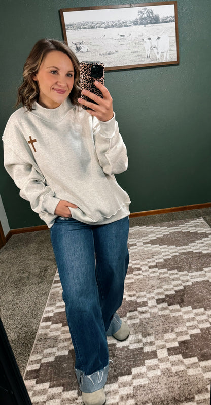 Cross Mock Neck Sweatshirt