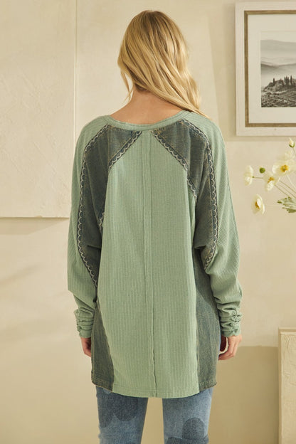 Floral Embroidered Ruched Sleeve Top