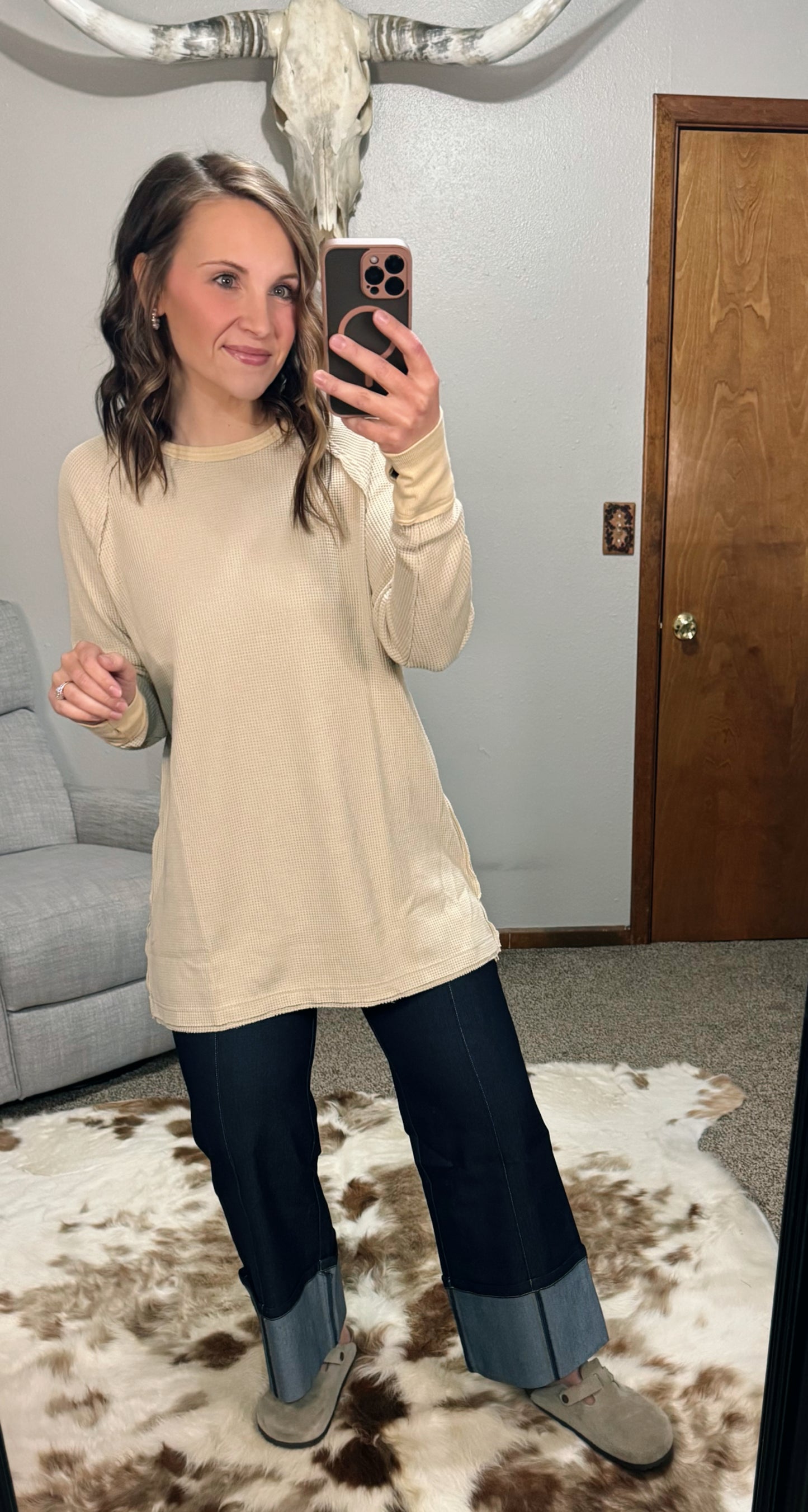 Cuff Detail Denim Pants