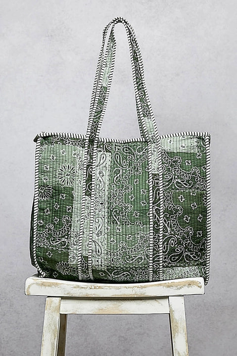 Paisley Quilted Tote - Green