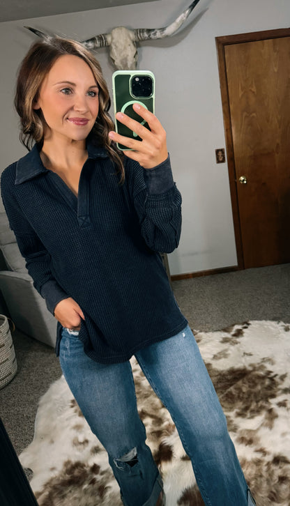 Washed Thermal Collared Top