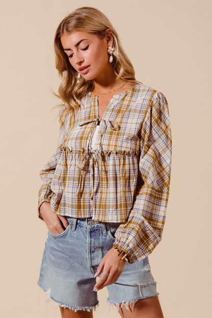 Plaid Tie Blouse