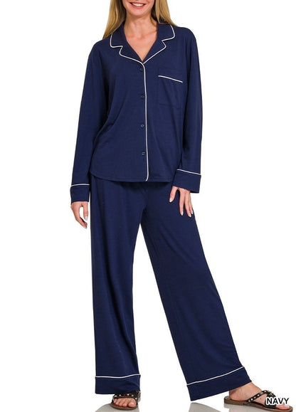 Button Down Pajama Set – Navy