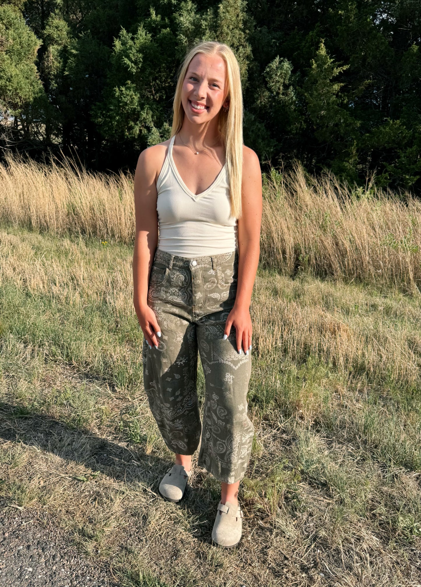 Paisley Printed Barrel Pants