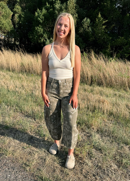 Paisley Printed Barrel Pants