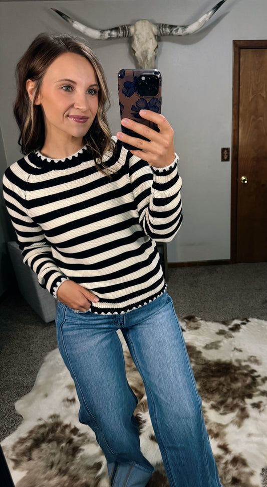 Contrast Stitch Striped Sweater