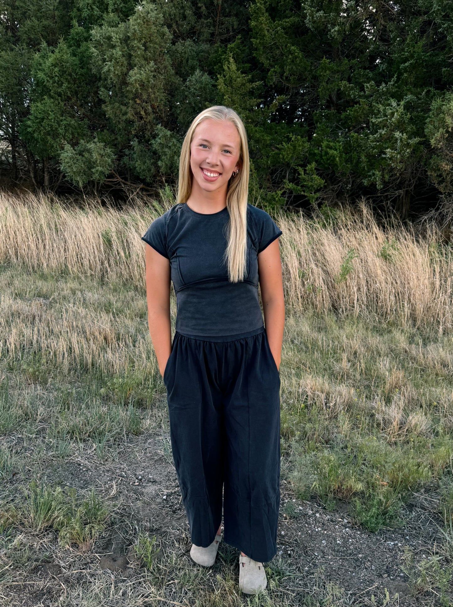 Mineral Washed Wide Leg Pants