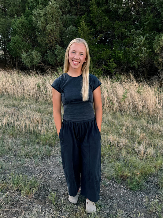 Mineral Washed Wide Leg Pants