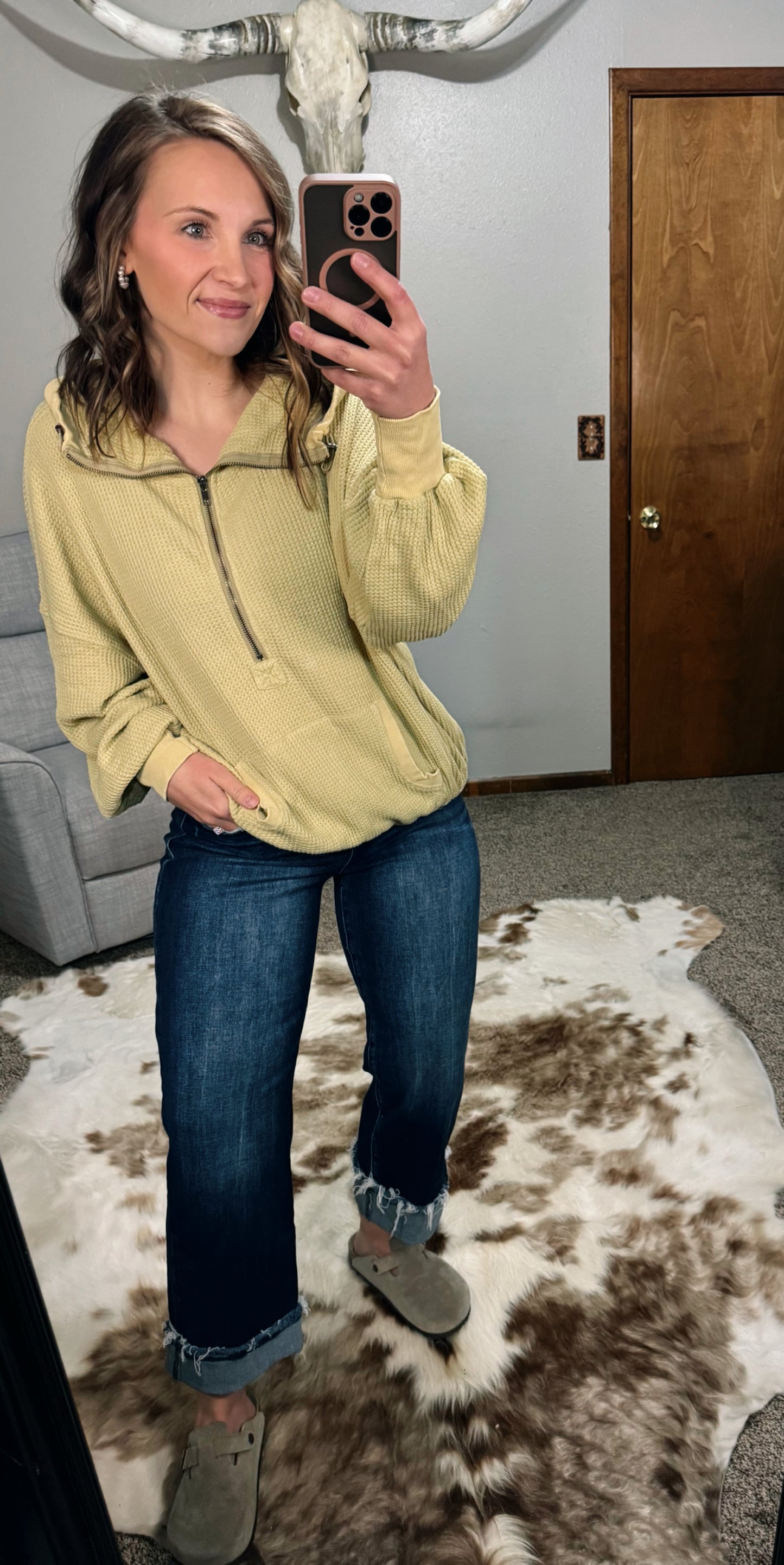 Vintage Washed Thermal Zip Up Hoodie