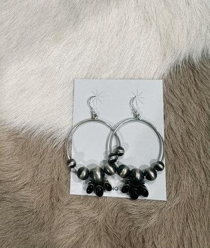 Navajo Pearl & Black Onyx Hoop Earrings