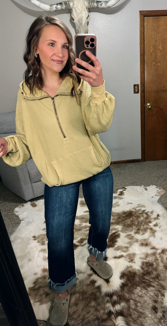 Vintage Washed Thermal Zip Up Hoodie