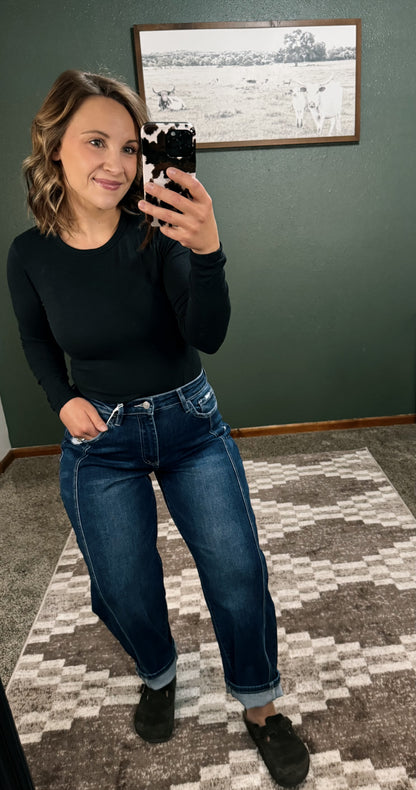 High Rise Seam Barrel Jeans