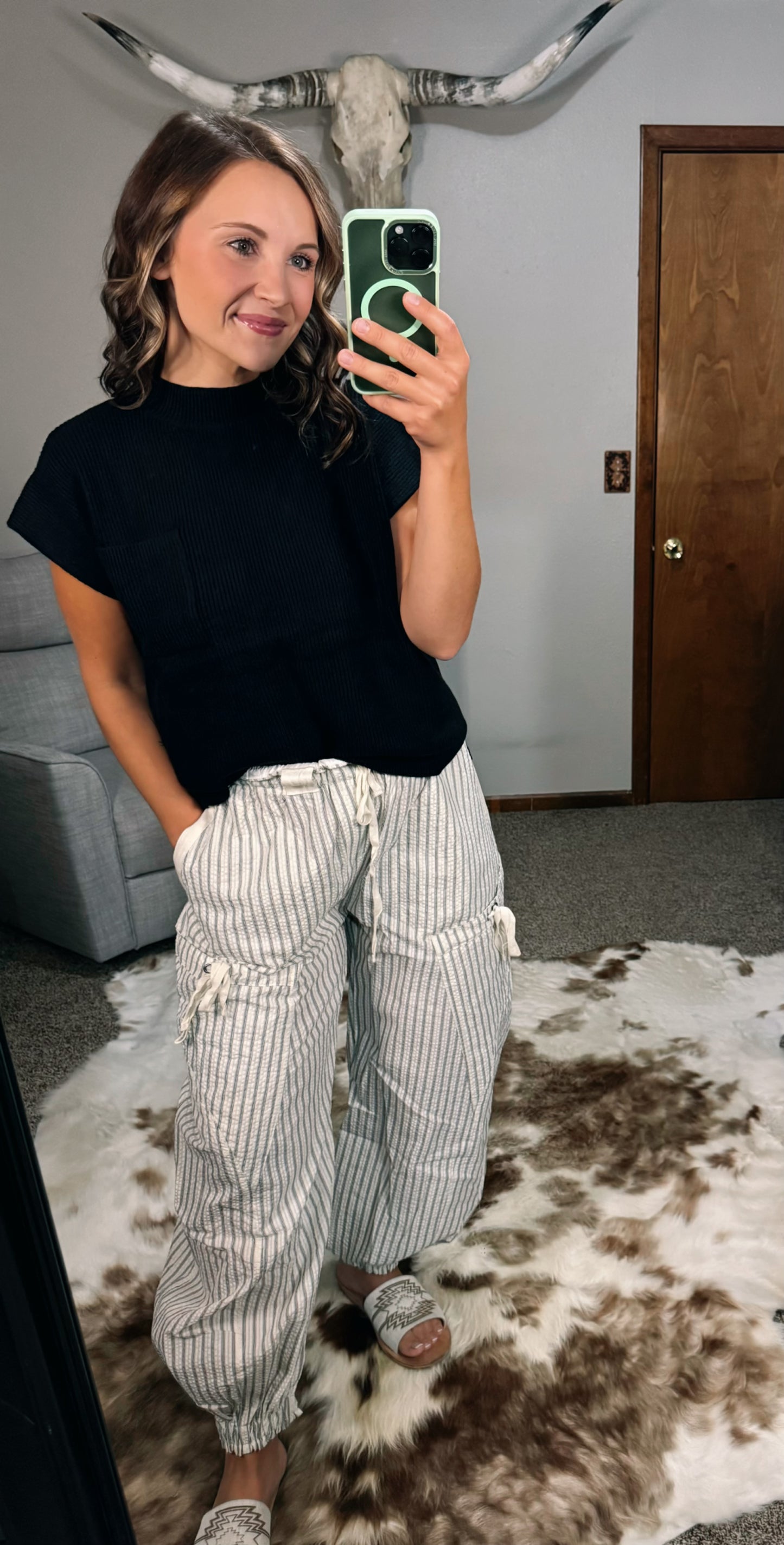 Striped Drawstring Jogger Pants – Oatmeal