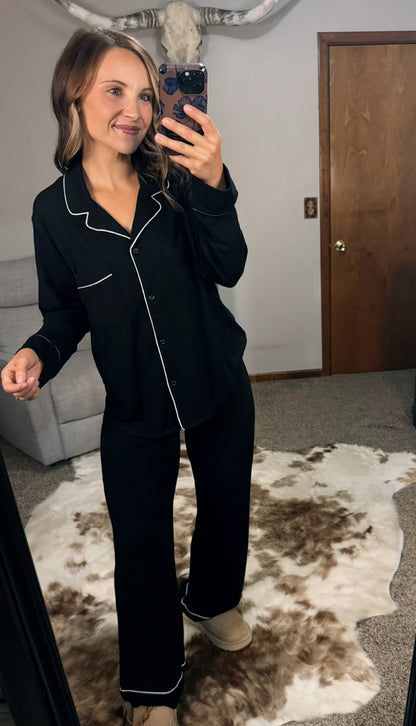 Button Down Pajama Set – Black