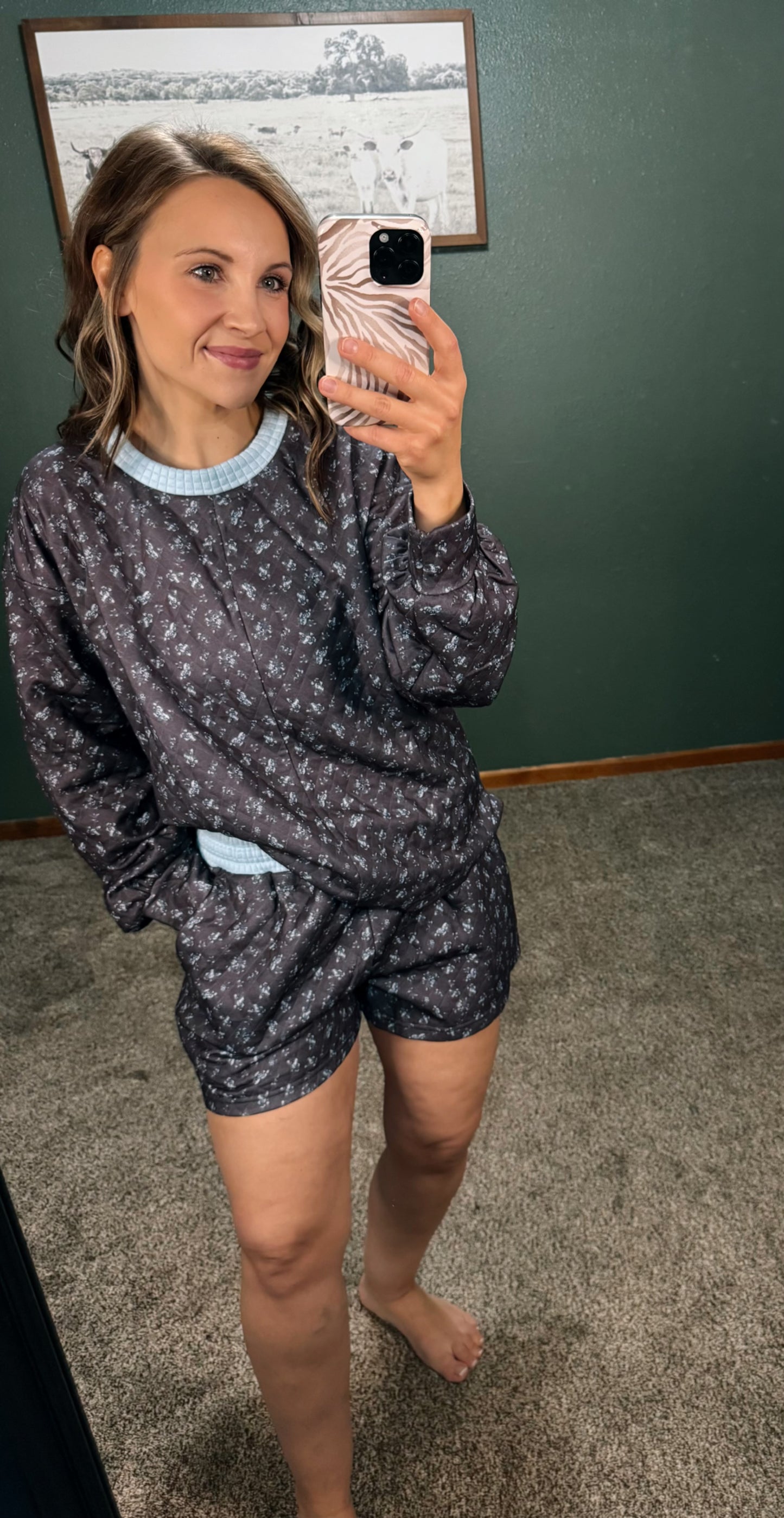 Quilted Floral Pullover & Shorts Set