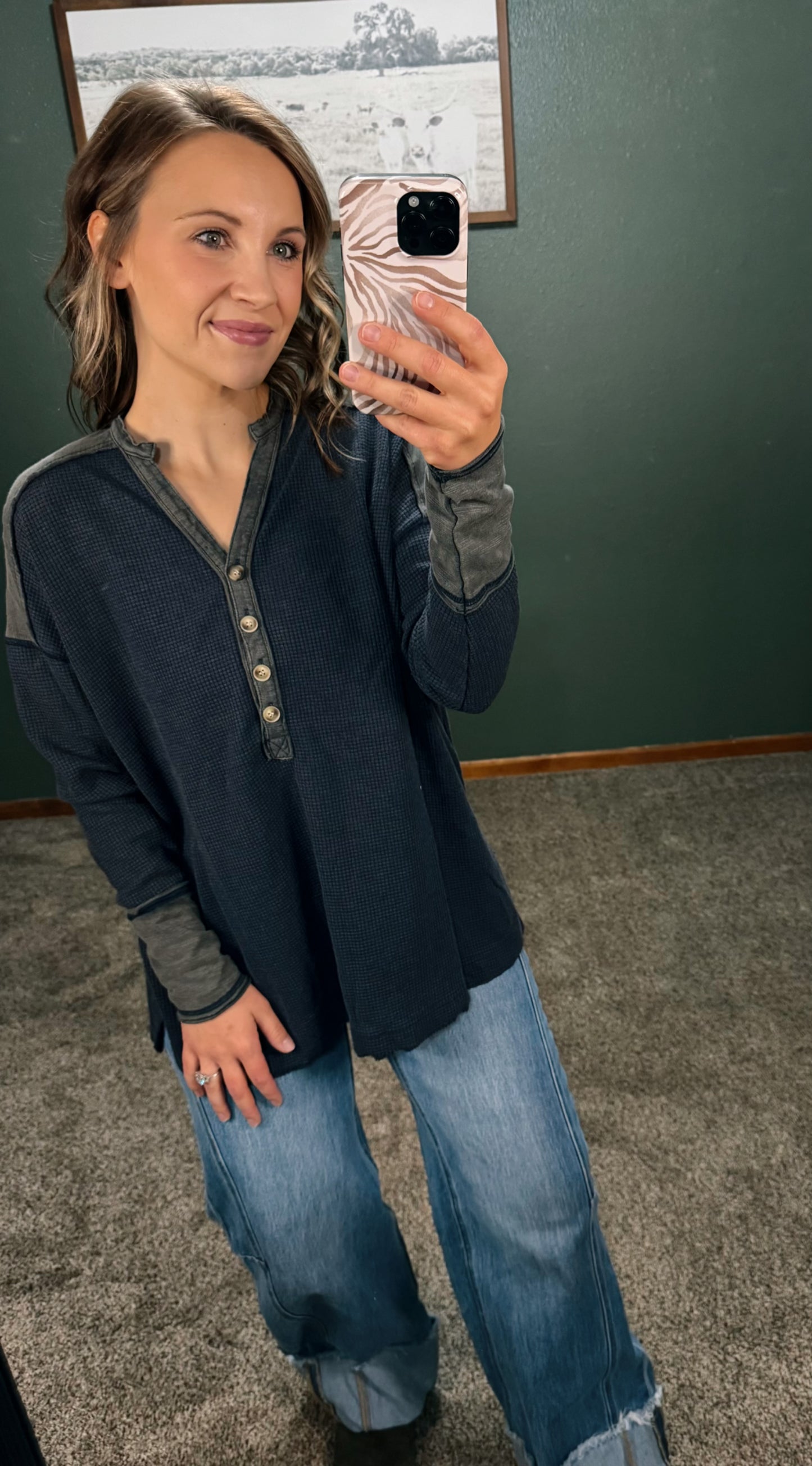 Washed Thermal Henley - Midnight