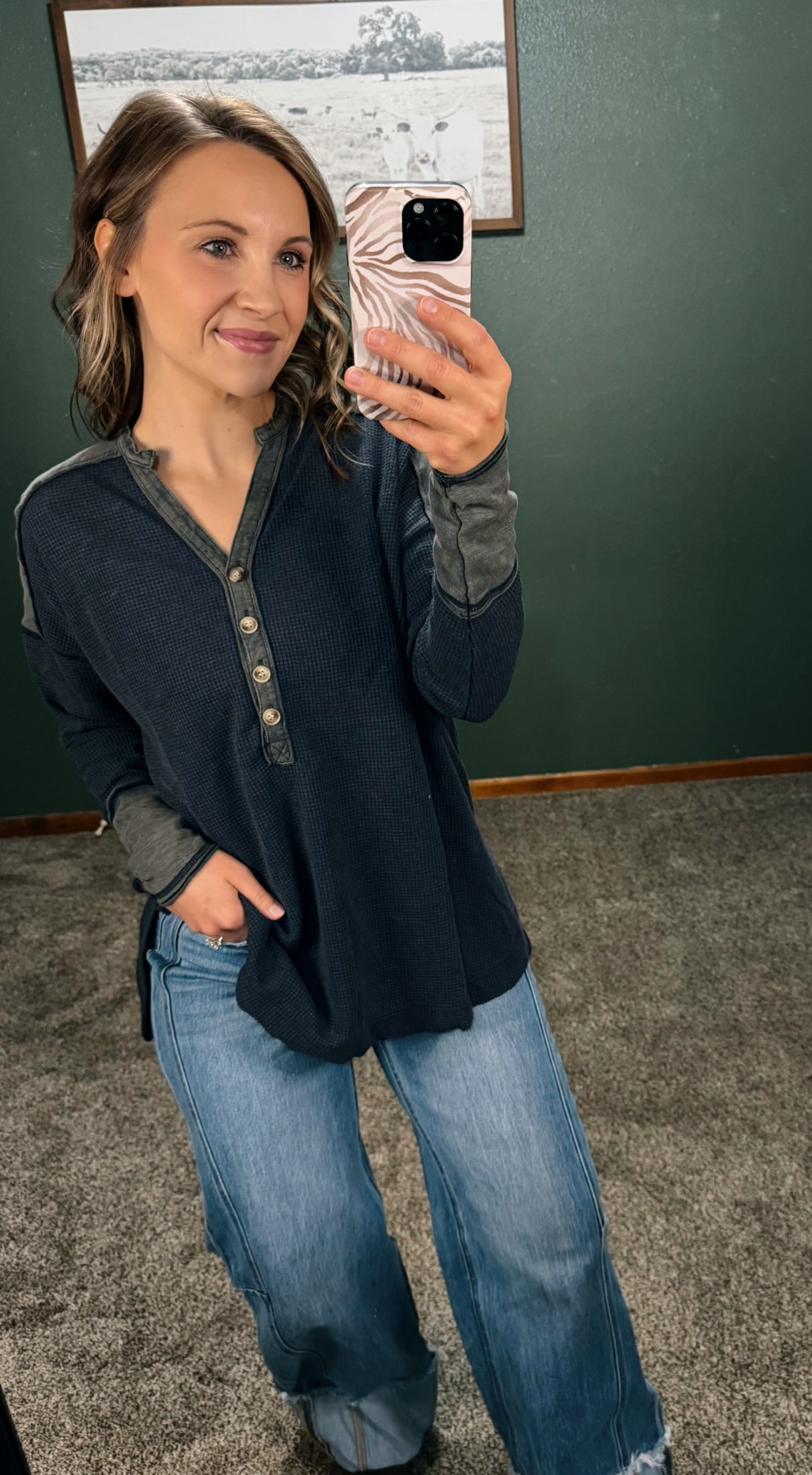 Washed Thermal Henley - Midnight