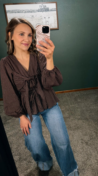 Belted Tie Peplum Blouse