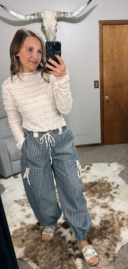Striped Drawstring Jogger Pants - Denim
