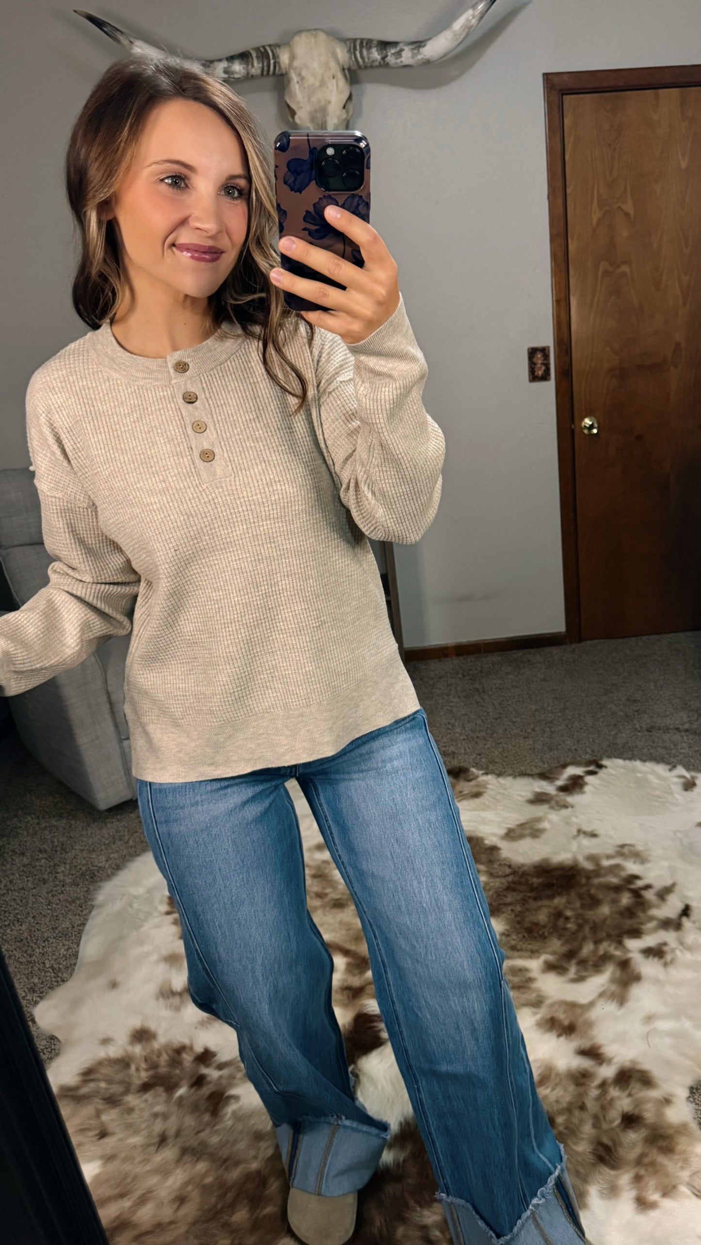 Waffle Sweater Knit Top