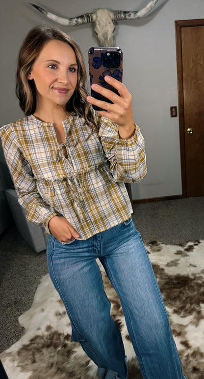 Plaid Tie Blouse