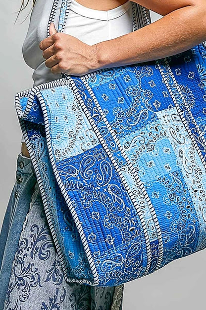 Paisley Printed Tote - Blue