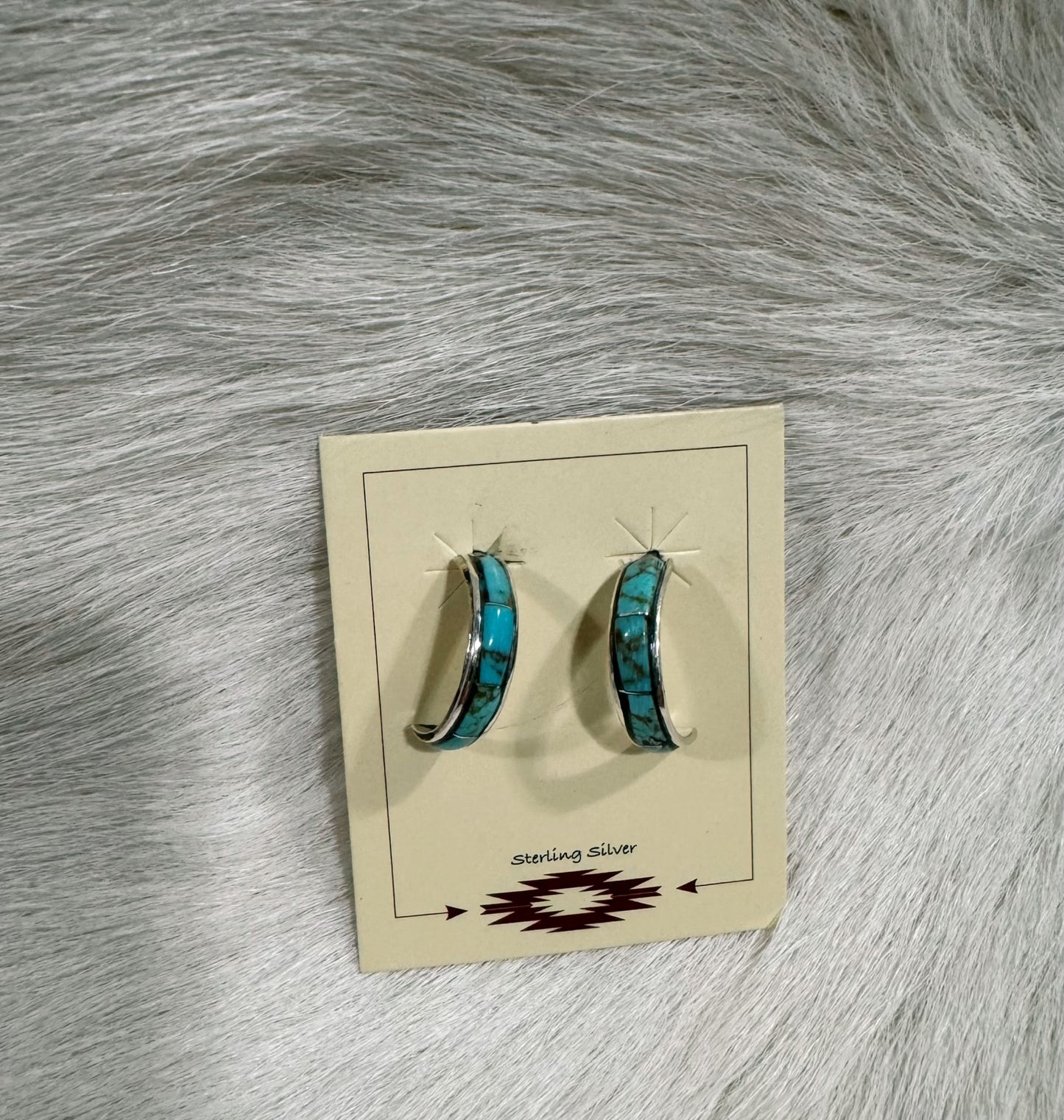 Turquoise Inlay Half Hoop Earrings