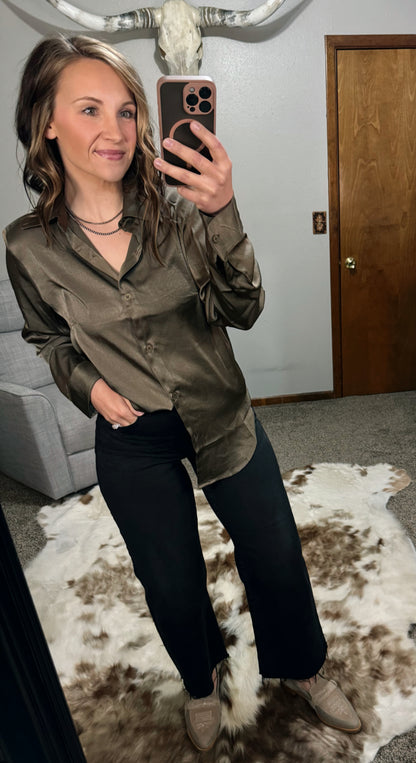 Satin Collared Button Down – Tobacco