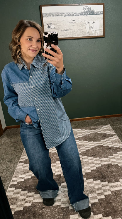 Washed Pinstripe Button Up
