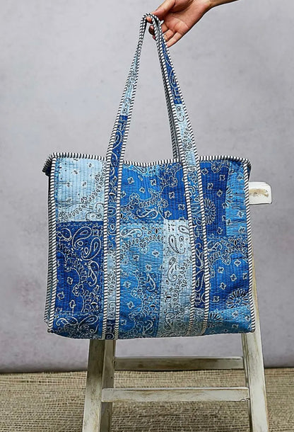 Paisley Printed Tote - Blue