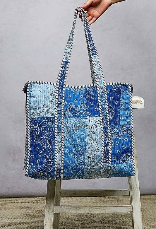 Paisley Printed Tote - Blue
