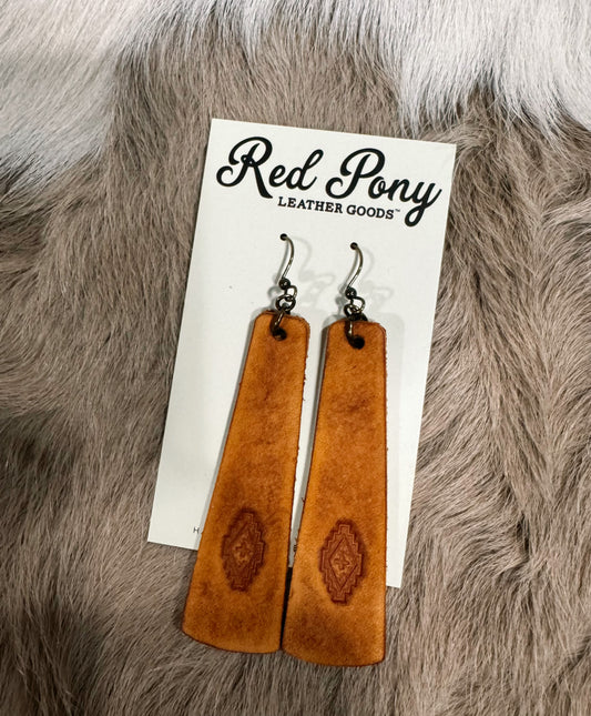 Hand Tooled Leather Bar Earrings
