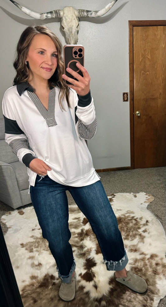 French Terry Collared Top – Charcoal