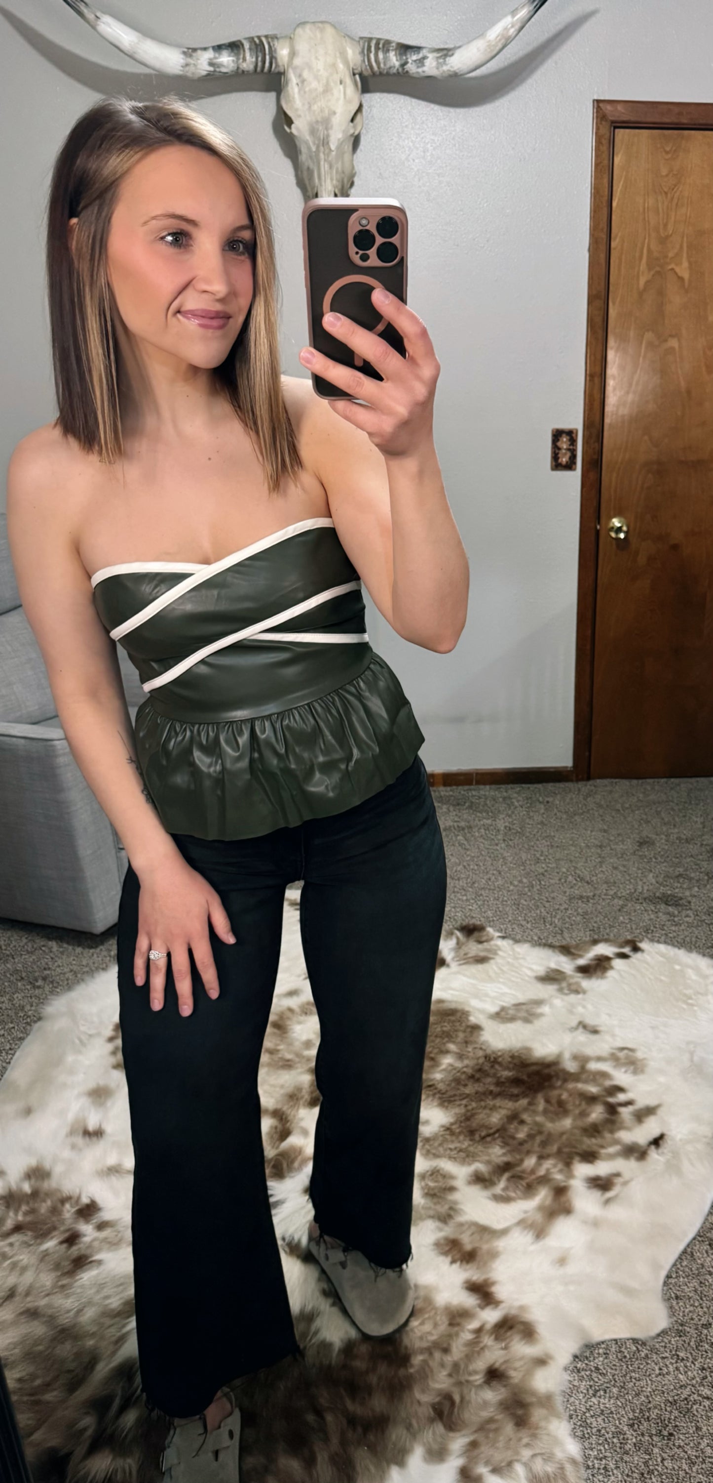 Faux Leather Sweetheart Top