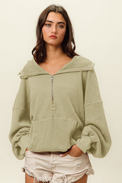 Vintage Washed Thermal Zip Up Hoodie
