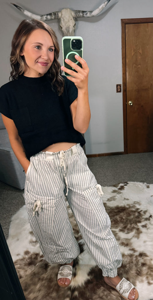 Striped Drawstring Jogger Pants – Oatmeal