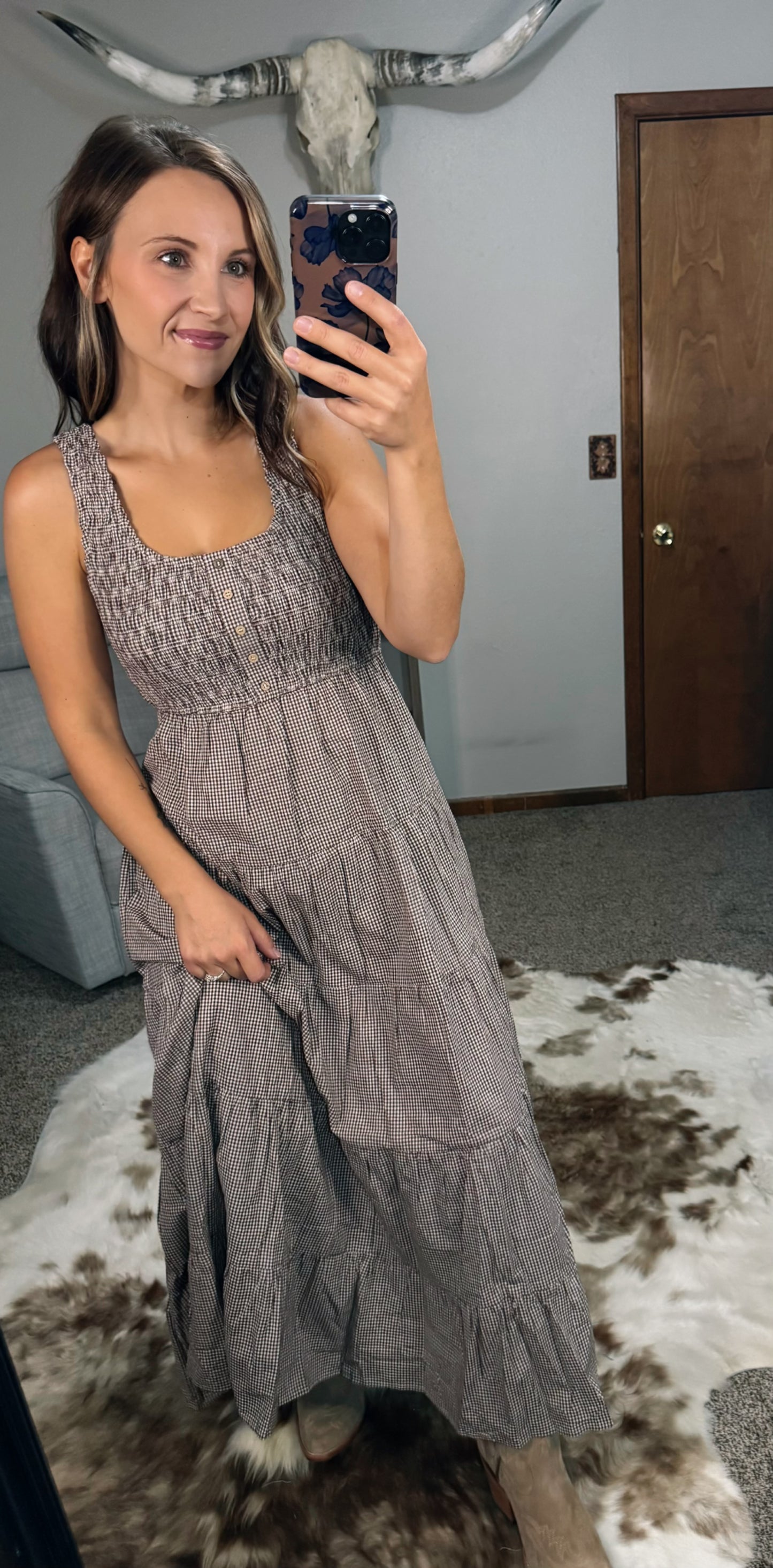 Plaid Tiered Midi Dress