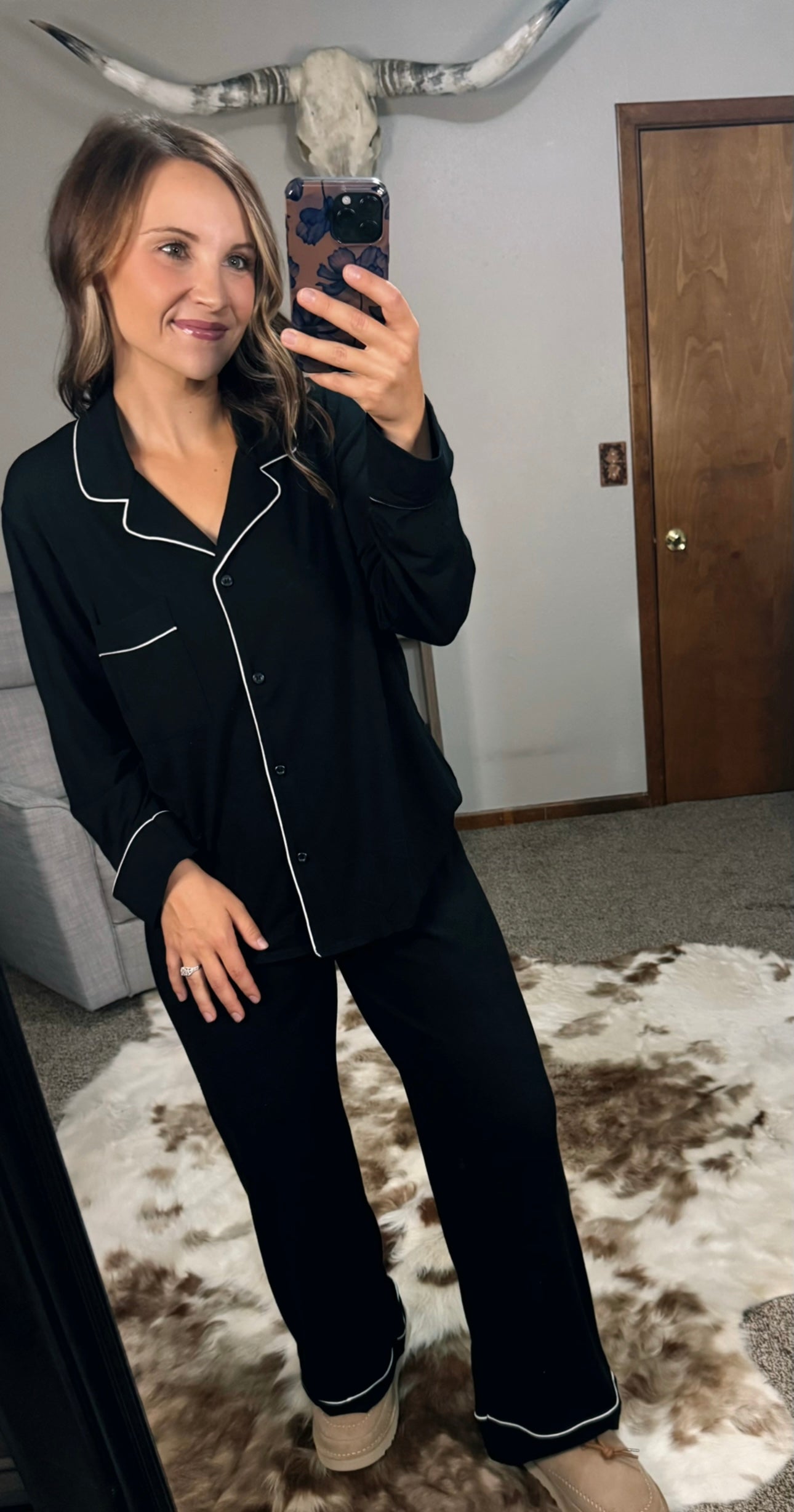 Button Down Pajama Set – Black